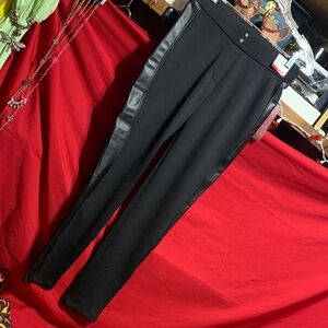 #037 Size small love Scarlett NWT Black scuba Pants w/ faux Leather side Stripes